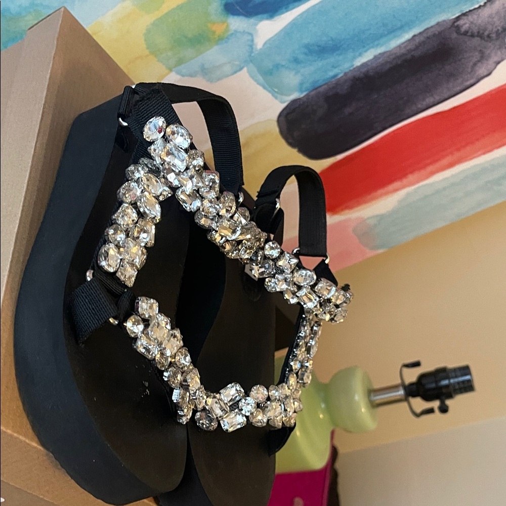 Steve Madden Black Jeweled Platform Sandals with Clear Crystals - Picture 11 of 11